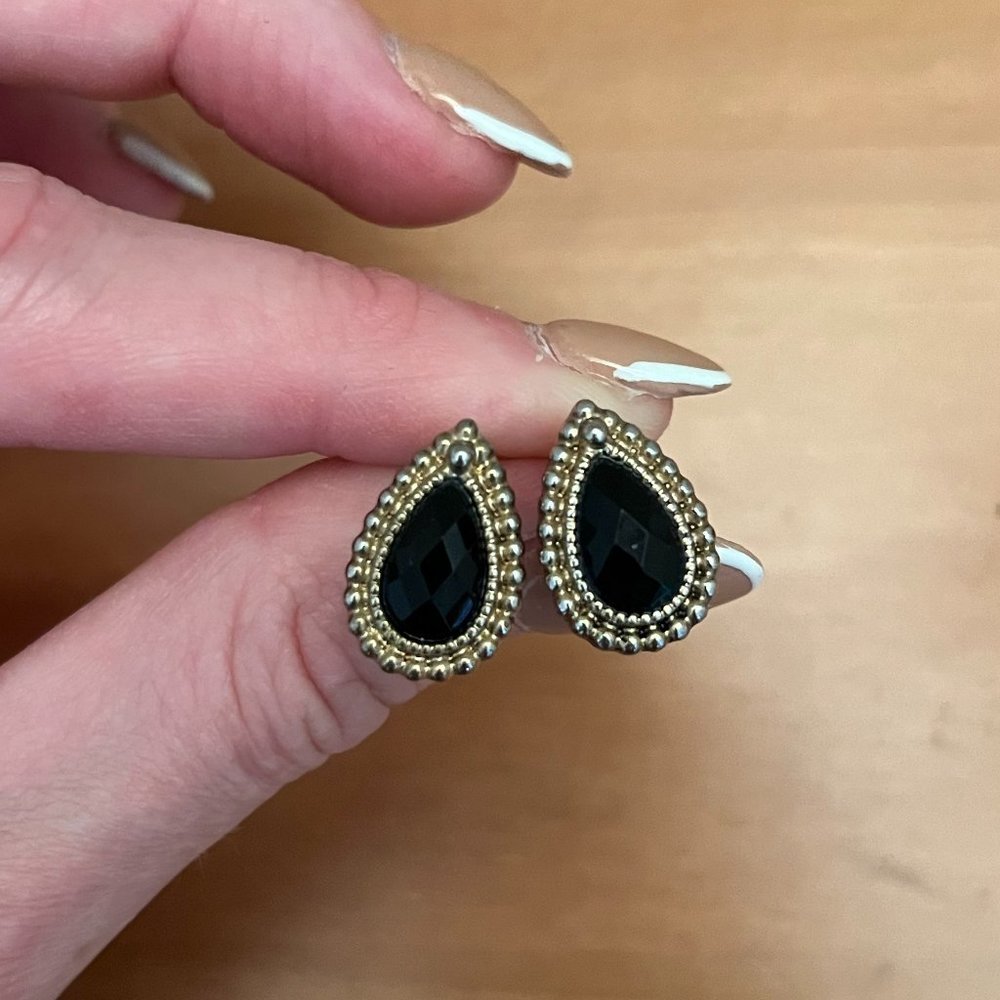 Black and Gold Teardrop Earrings